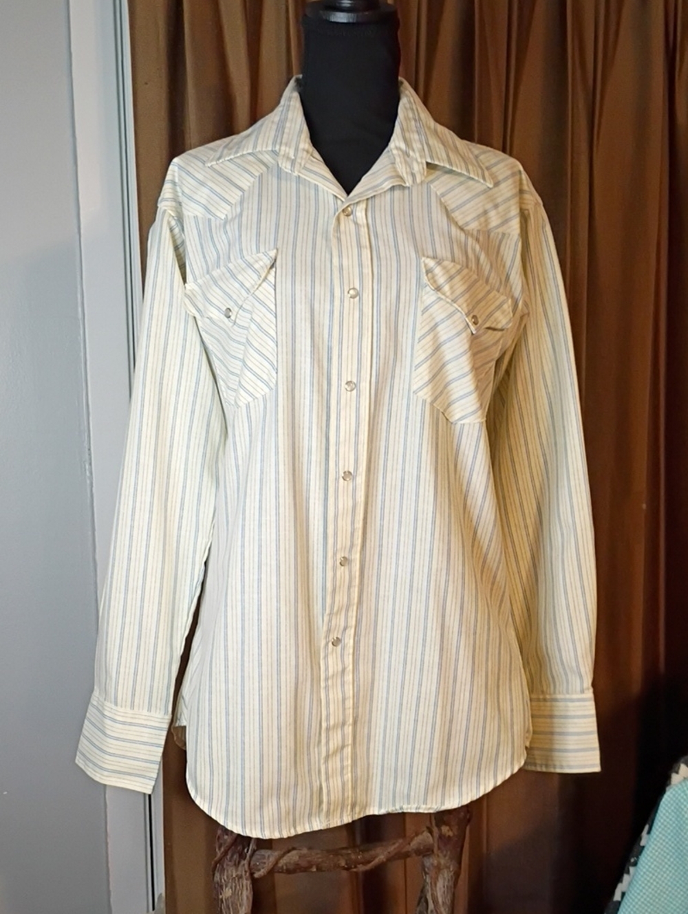 Vintage Ruddock Cream W/Blue Stripe Western Shirt 615